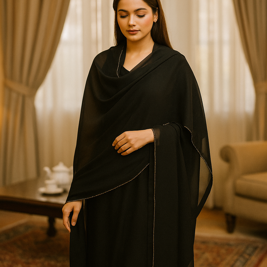 Black Plain Korean Chiffon - Chaddar