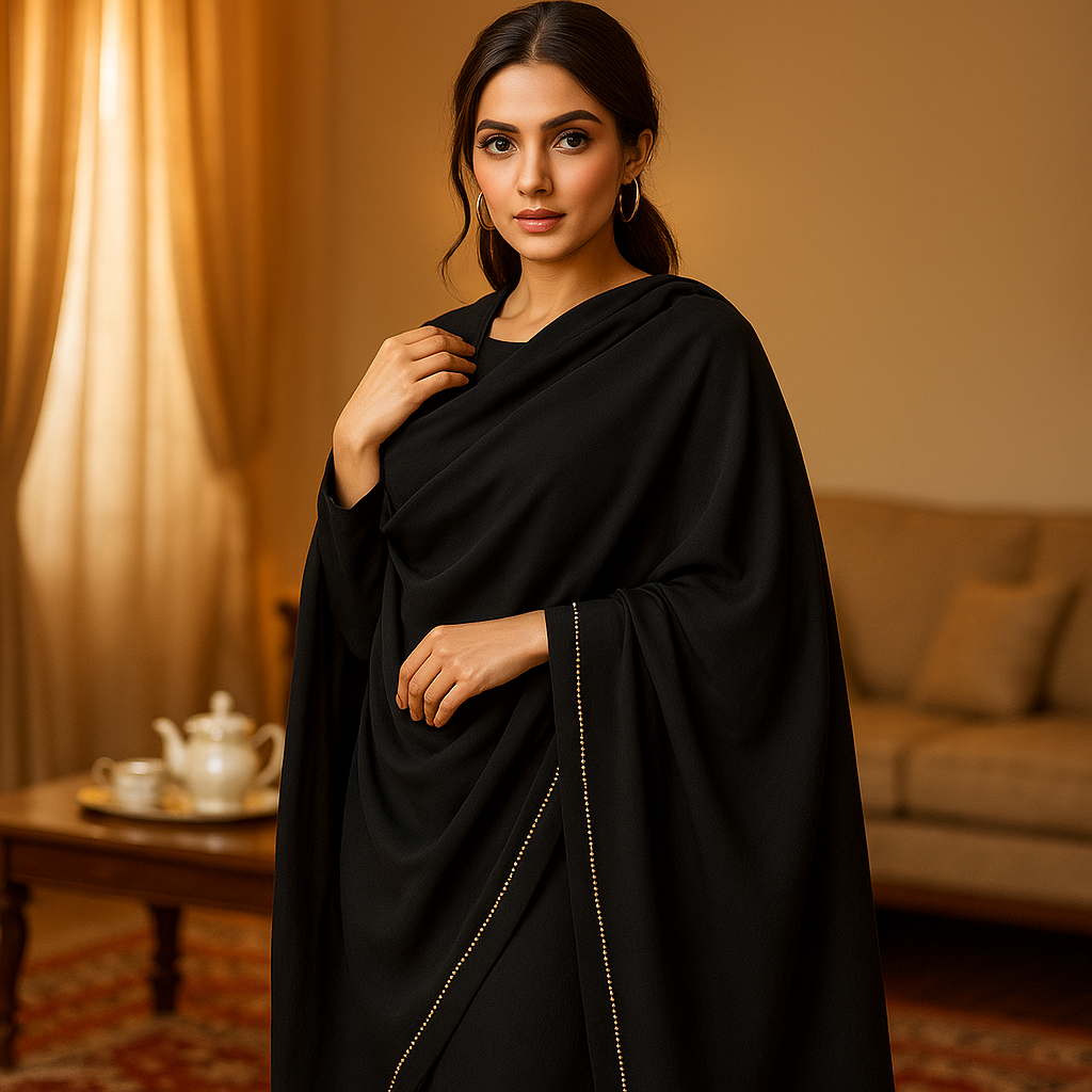 Black Plain Korean Chiffon - Chaddar