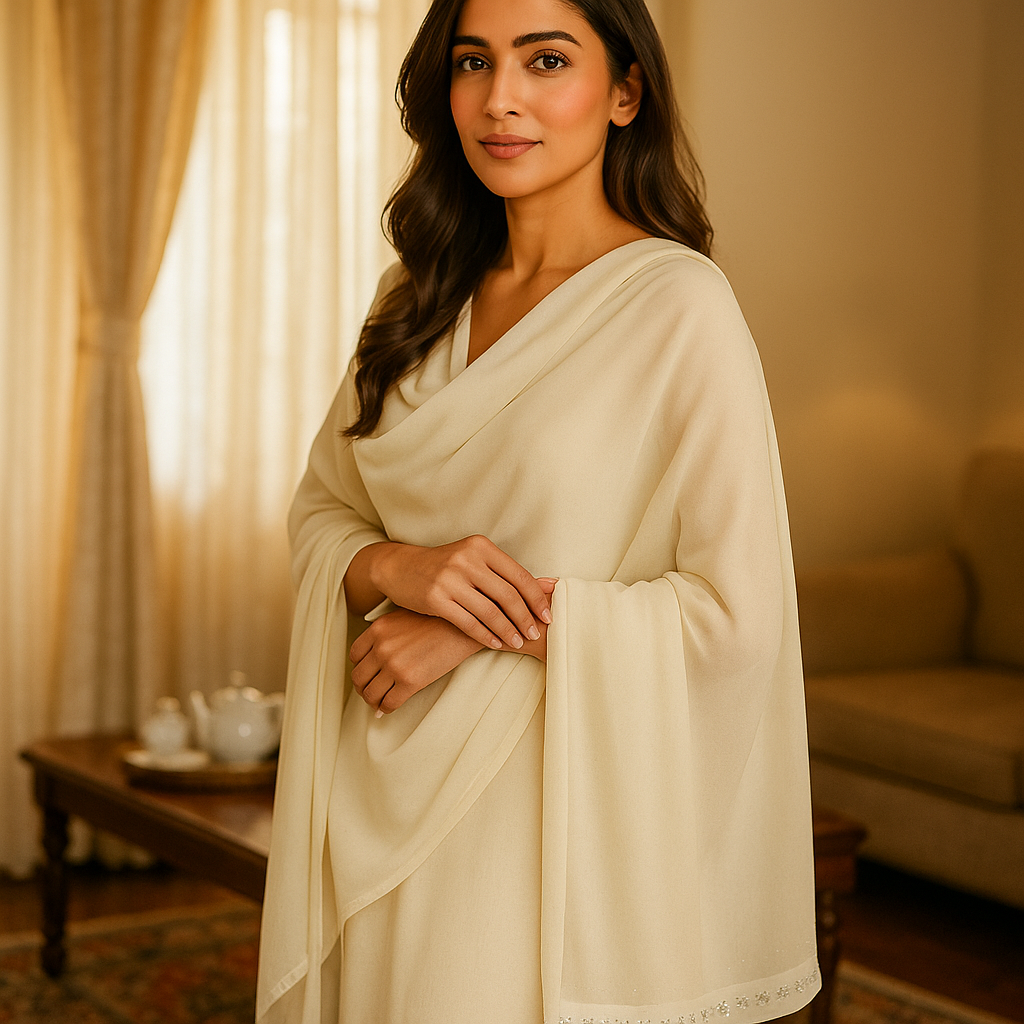 White Plain Korean Chiffon - Chaddar