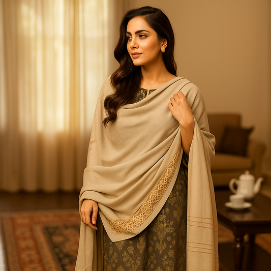 Beige Plain Korean Chiffon - Chaddar